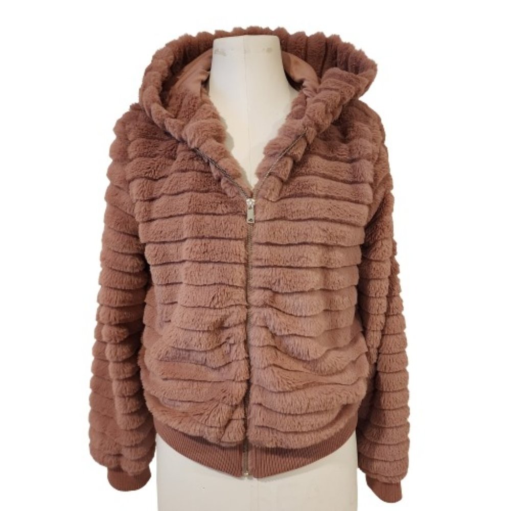 Love Tree Blush Pink Faux Fur Hooded Jacket Size Large